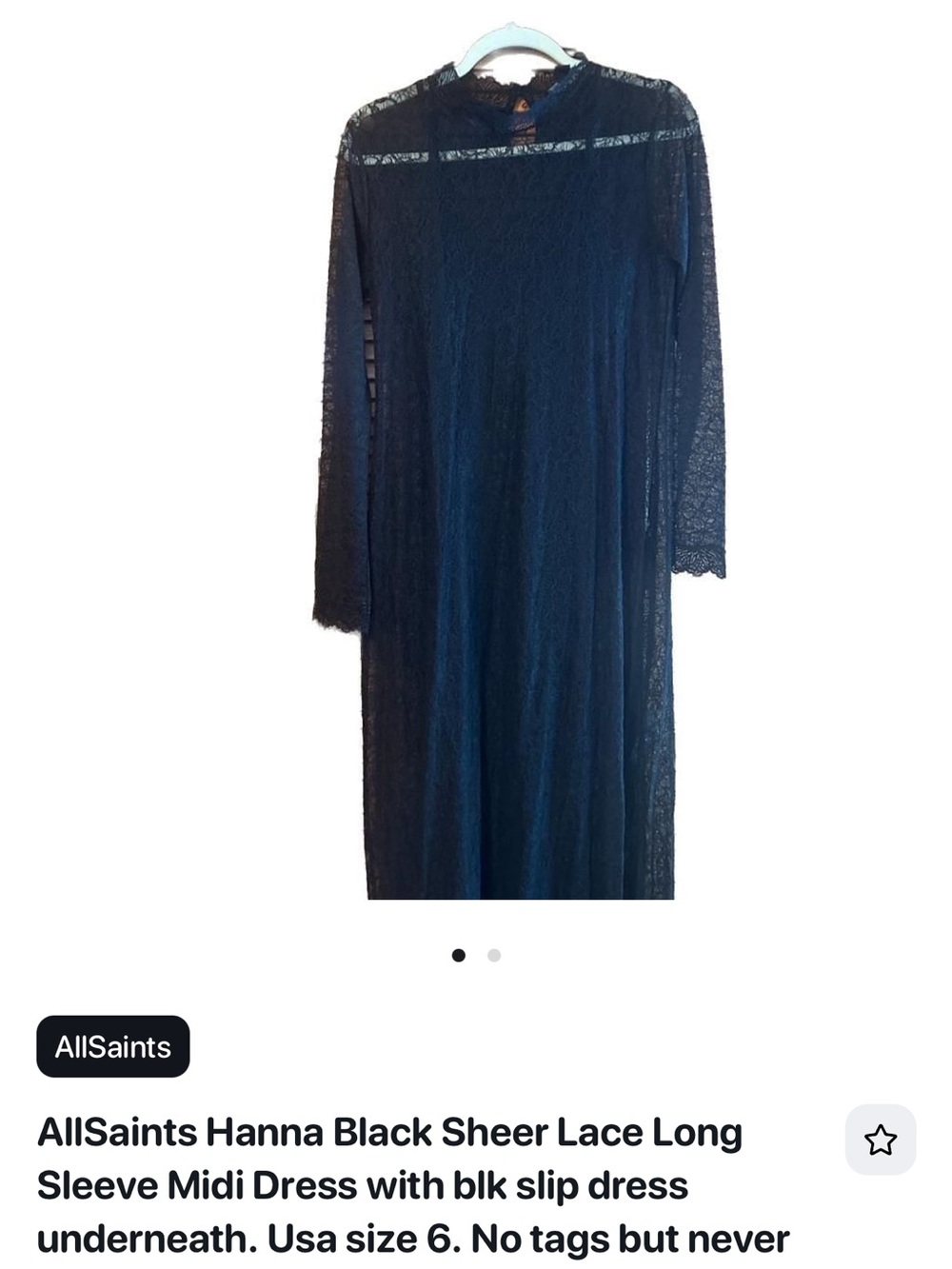 AllSaints Black Sheer Lace Long Sleeve Dress